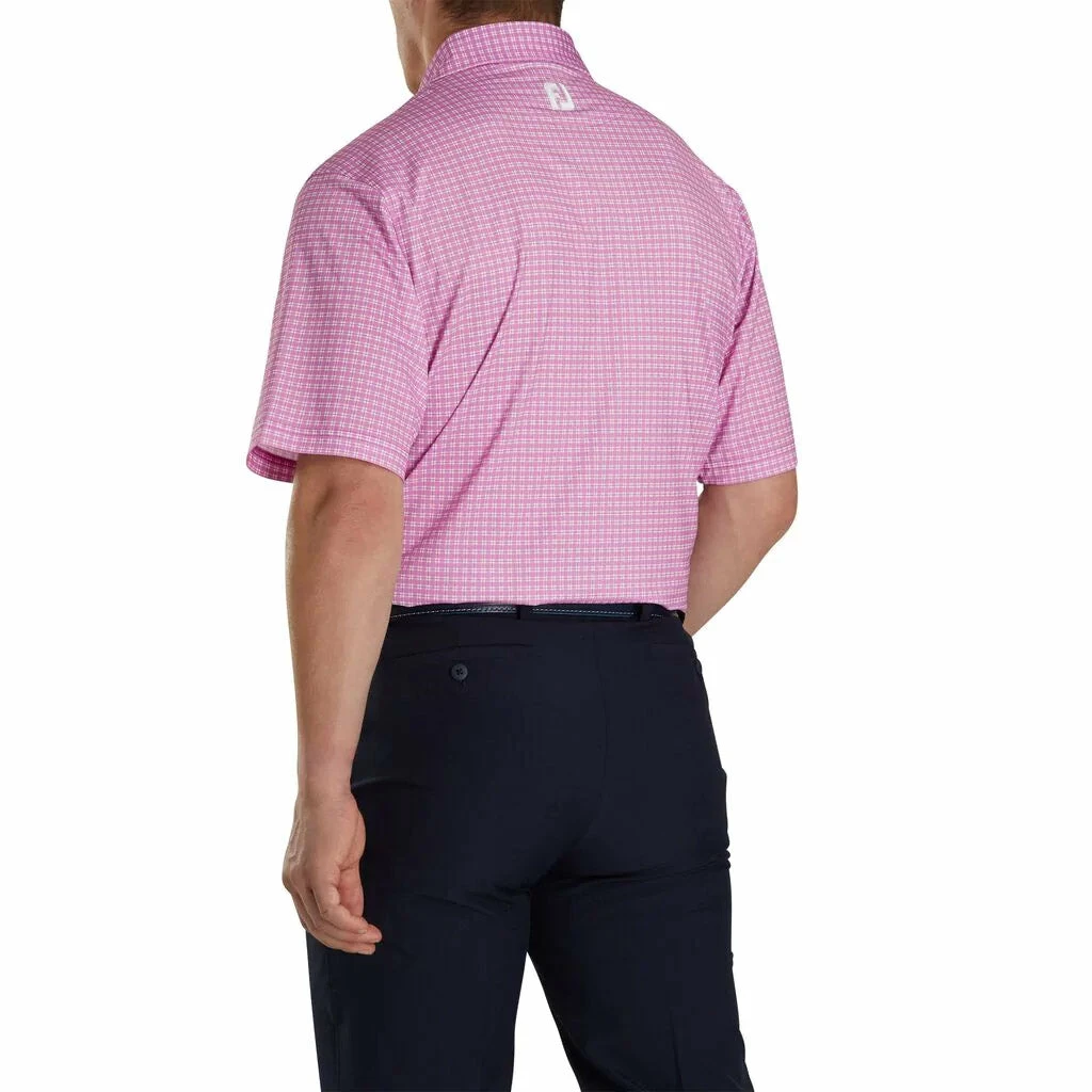FootJoy Lisle Plaid Print Self Collar Pink Mens Golf Polo - Image 2