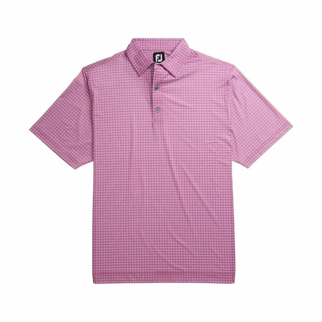 FootJoy Lisle Plaid Print Self Collar Pink Mens Golf Polo - Image 4
