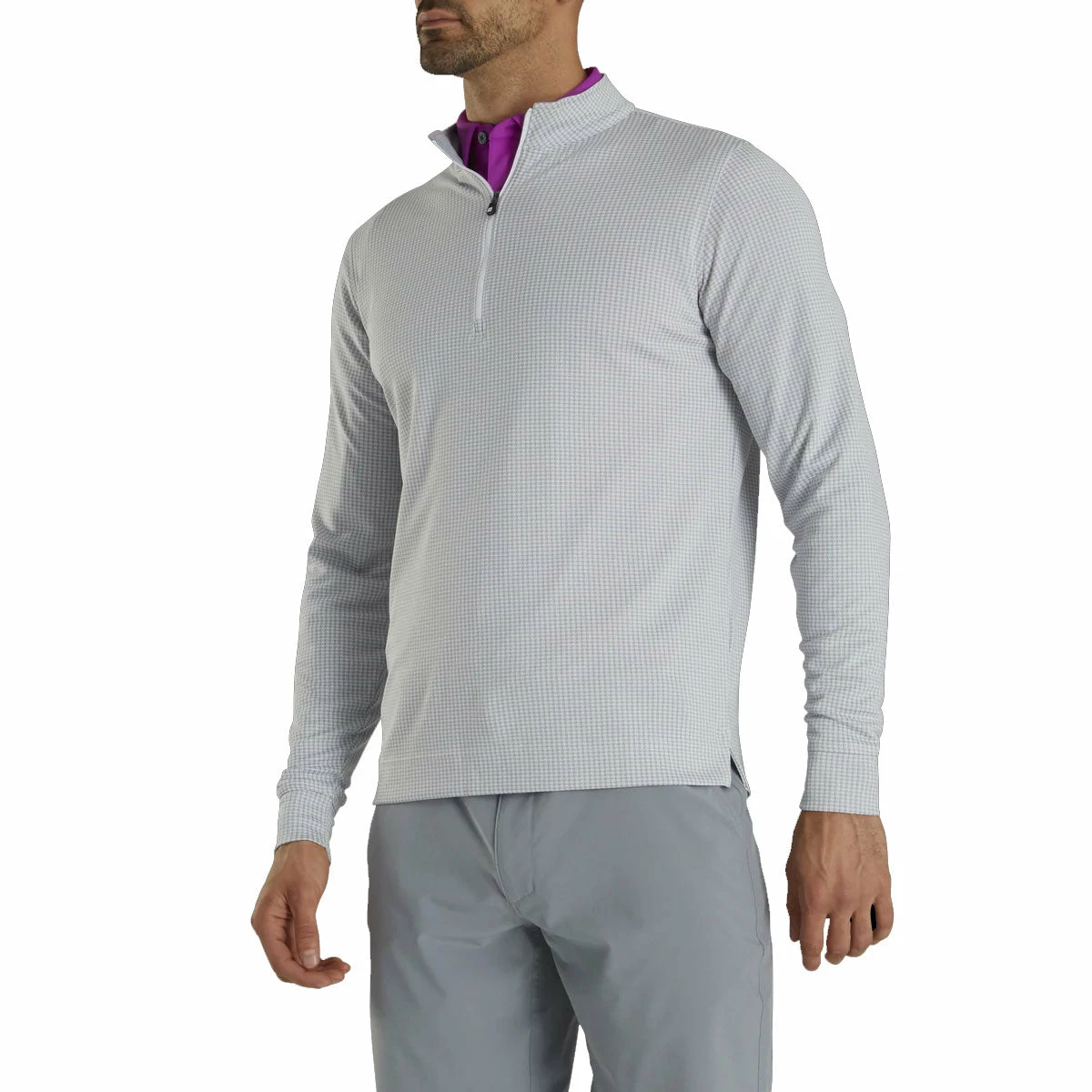 FootJoy Houndstooth Jacquard Grey Mens Golf 1/4 Zip Pullover - Image 2