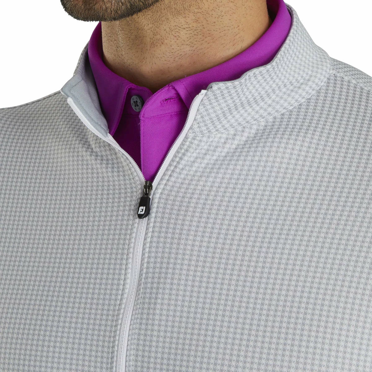 FootJoy Houndstooth Jacquard Grey Mens Golf 1/4 Zip Pullover - Image 4