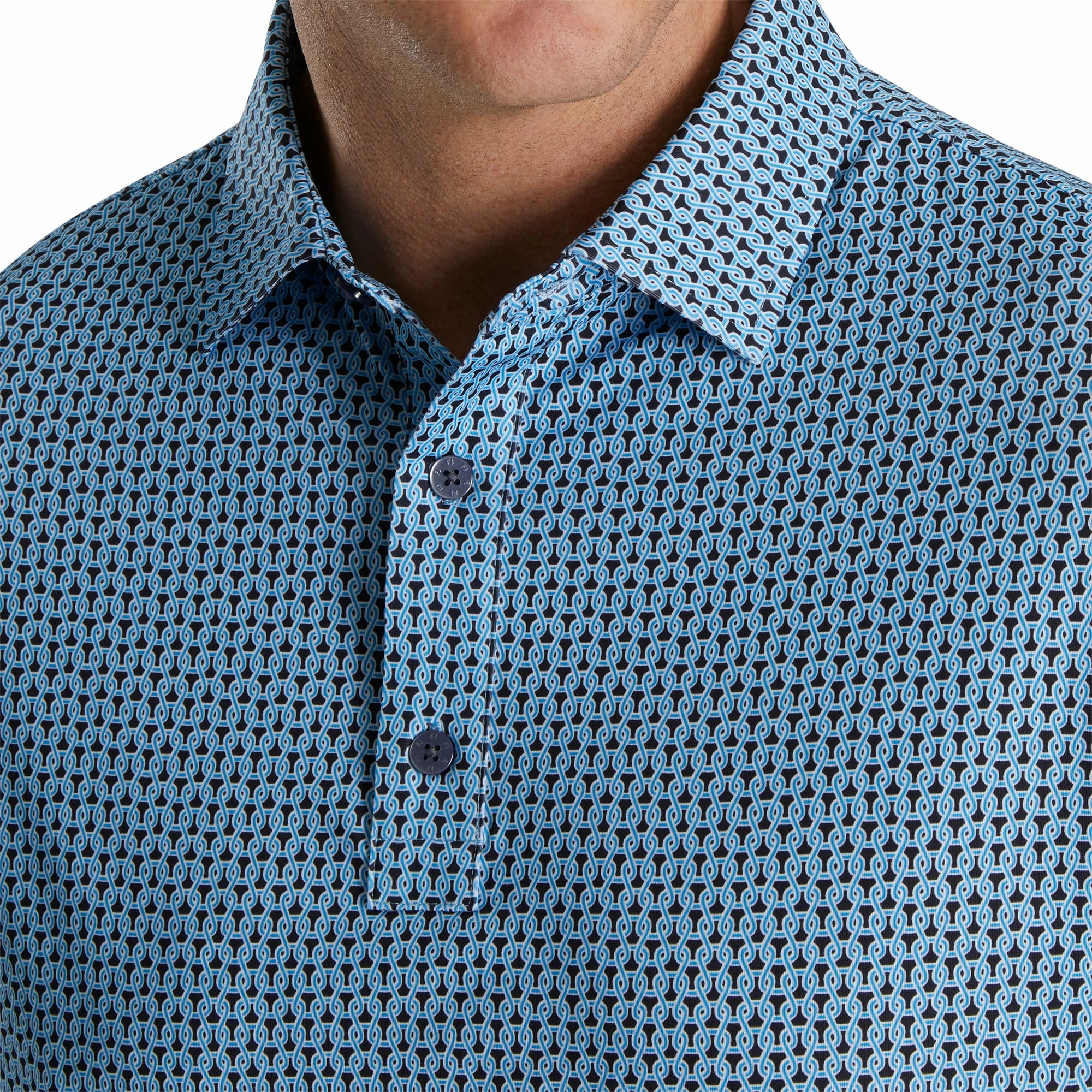 FootJoy Loop Print Lisle French Blue Mens Golf Polo - Image 3