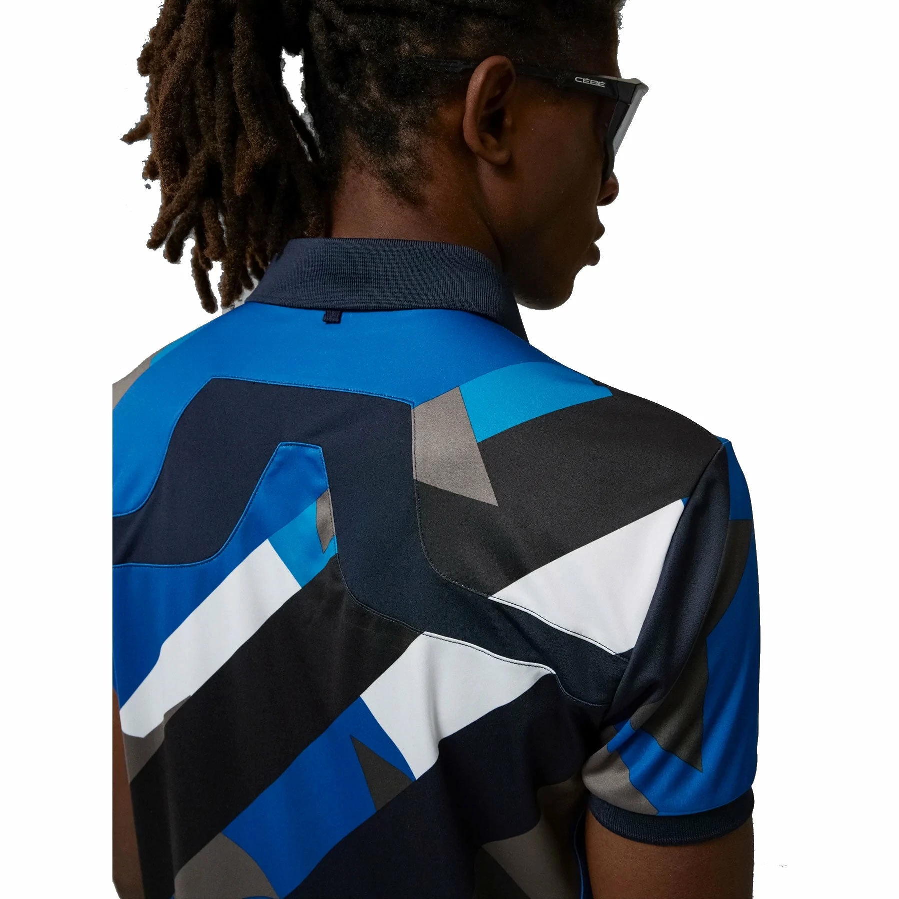 J.Lindeberg J. Lindeberg KV Printed Blue Flag Patchwork Mens Golf Polo - Image 3